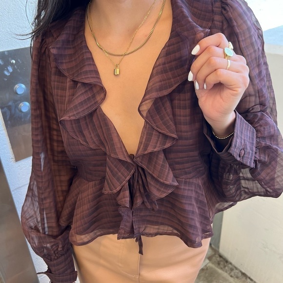 Plaid ruffled sheer top | NWT - Picture 1 of 2